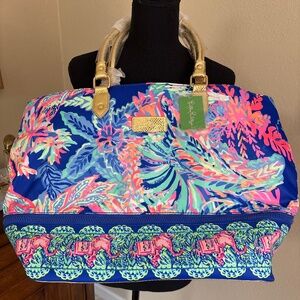 Lilly Pulitzer NWT Sunset Safari Weekender Travel Tote Gold Metallic Large